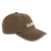 LA SIESTA washed brown cotton cap with embroidered logo, side view