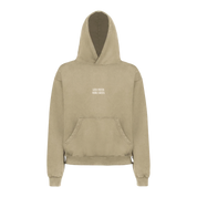LA SIESTA “Less Fiesta More Siesta” washed sand oversized hoodie with front text, front view