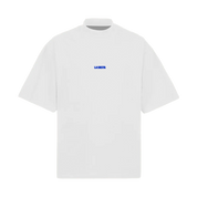 LA SIESTA “Slowing Down Is a Radical Act” oversized white mock neck t-shirt, front view