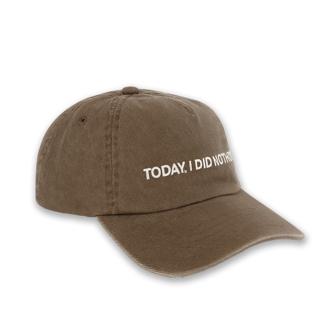LA SIESTA washed brown cap with embroidered slogan, side view