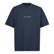 LA SIESTA “Today I Did Nothing” navy oversized t-shirt with white chest print, front view